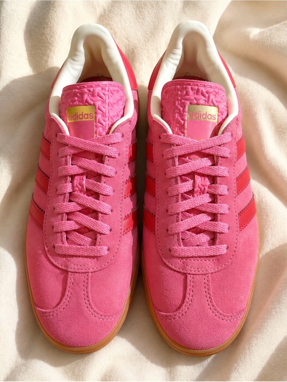 adidas Pink Suede Low-Top Sneakers with Red Stripes